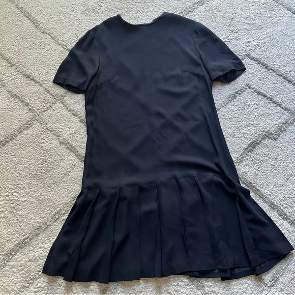 Vintage Tamotsu navy blue classy simple chic midi sheath dress pleated 1X - Picture 5 of 10